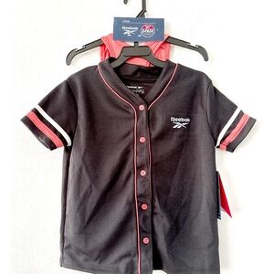 Reebok Black and Peach Button Down Shirt Athletic Style